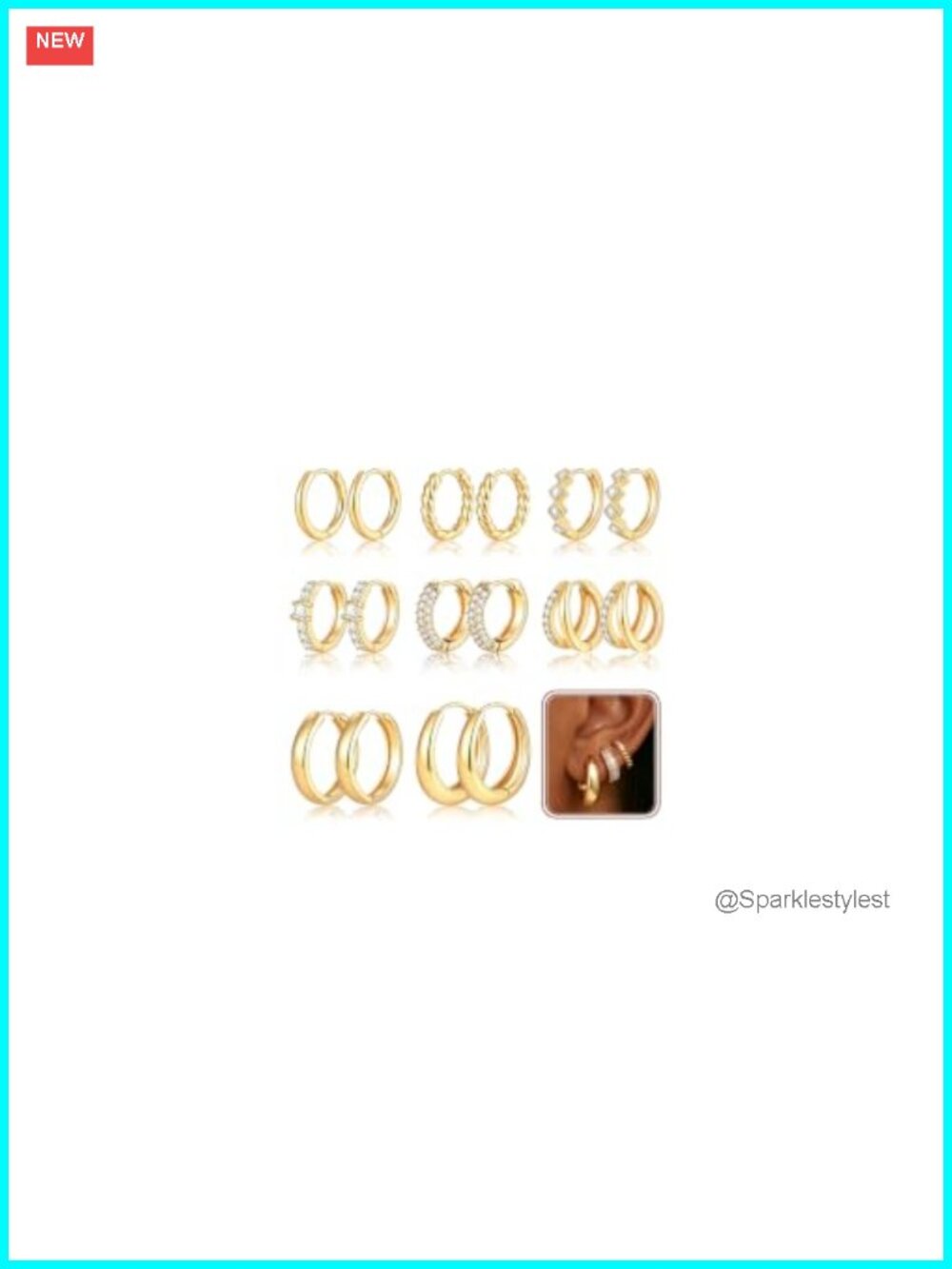 8 Pairs Gold Hoop Earrings Set Women 14K Gold Plated Stackable